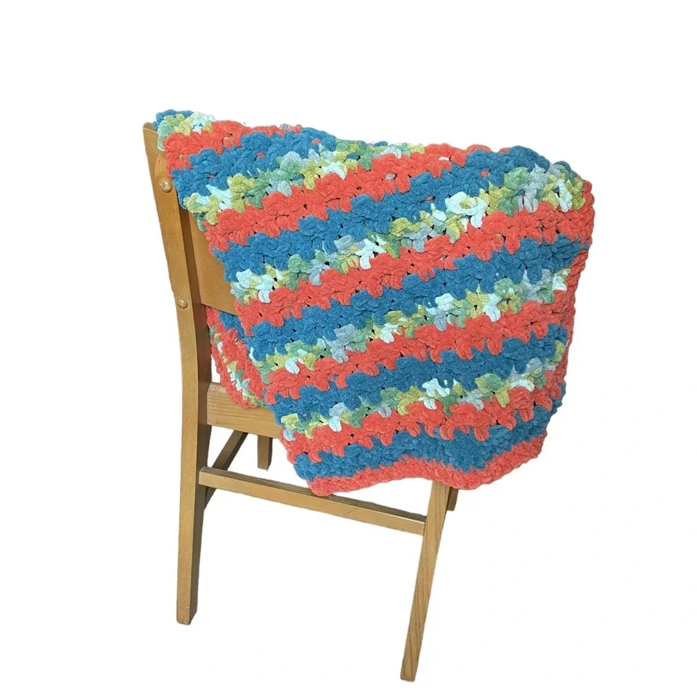 Handmade Jump Stripe Soft Squishy Multicolored Crochet Nursery Baby Blanket